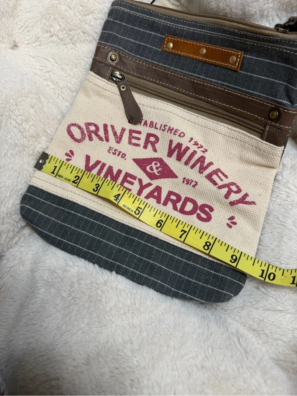 NWT Myra Bag Canvas Crossbody with Cream, Charcoal & Brown vineyard Accents
